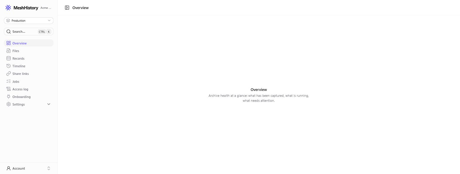The Overview page showing the sidebar navigation and the Overview heading